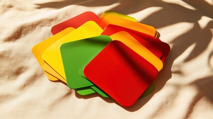 Colorful Square Coasters on Soft Fabric Surface with Shadows