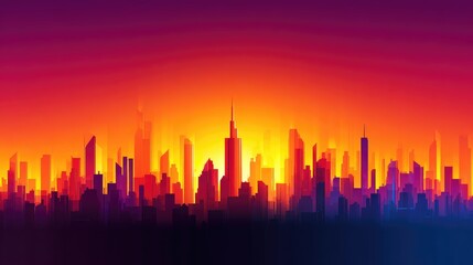 Obraz premium Vibrant city skyline at sunset.