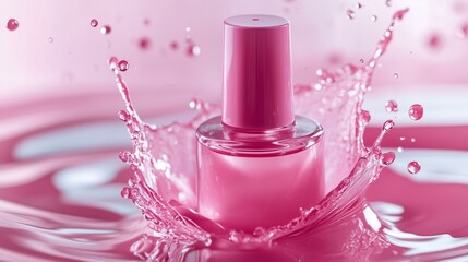 Pink Nail Polish Bottle in a Pink Splash