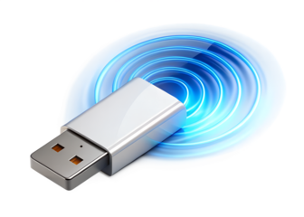 A usb drive with a wireless signal isolated on transparent background