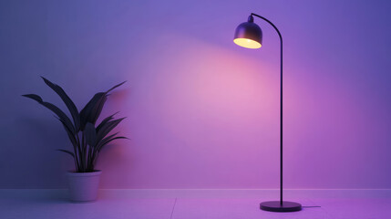 Sleek Matte Purple Floor Lamp in Corner with Soft Yellow Bulb – Modern, Stylish Lighting Contrast for Cozy Ambiance