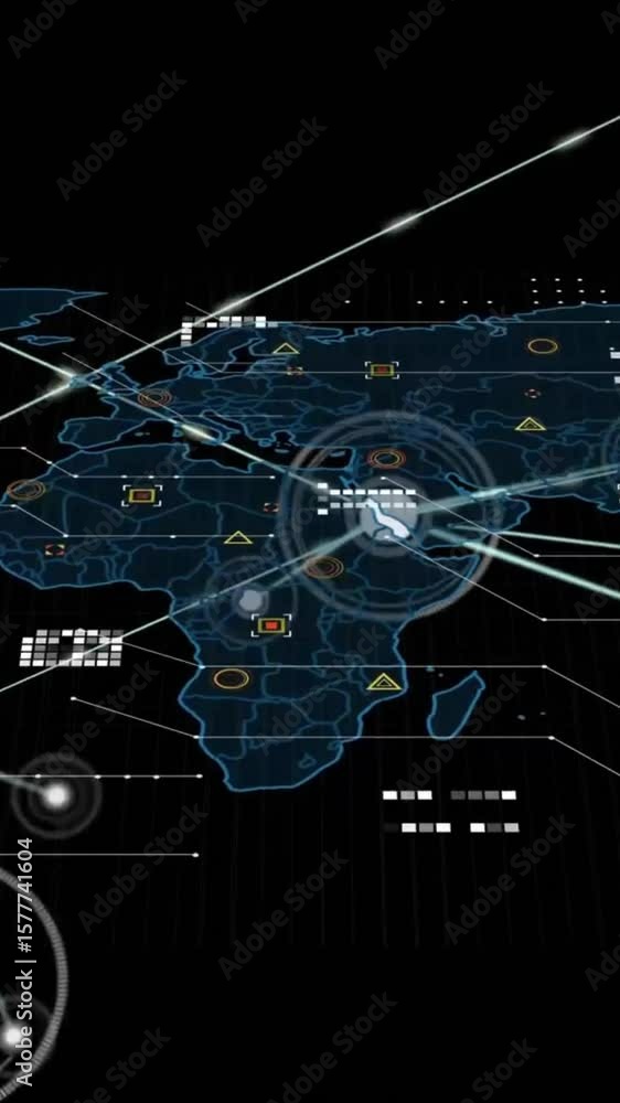 Poster animation of network of connections with spots over world map