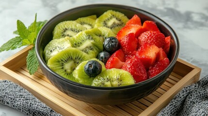 Fresh Fruit Bowl with Kiwi, Blueberries, and Strawberries