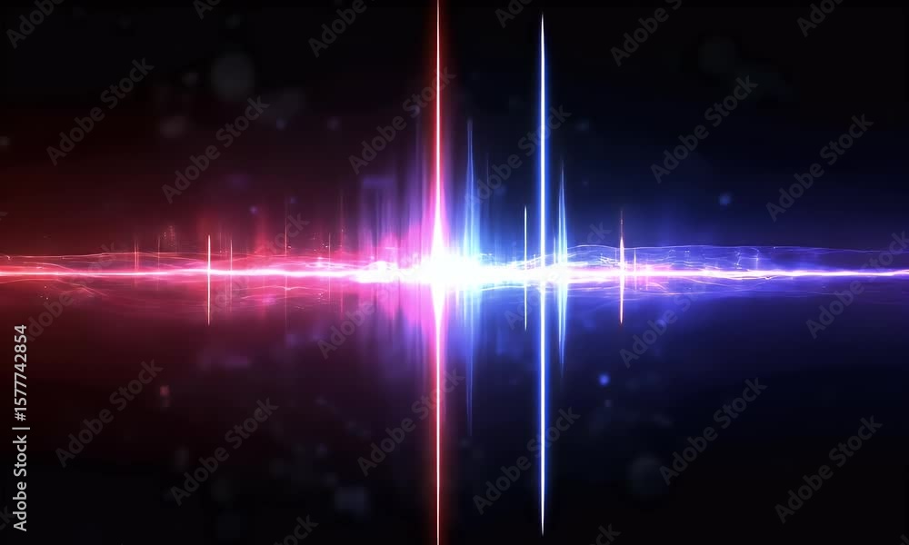 Poster abstract background with lines and dots in blue, purple and red colors on dark black background. abs