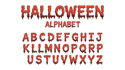 Halloween Alphabet Dripping Blood Letters with Transparent Background. Font Set
