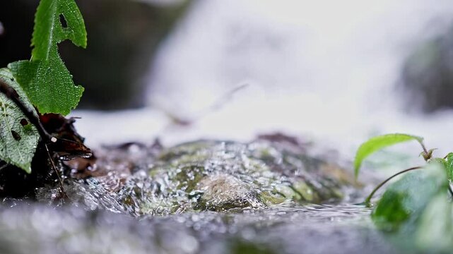 Pov close-up of fresh mountain water cascading off a rocky cliff in Karnataka's Western Ghats