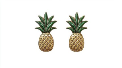 Gold Pineapple Earrings, Tropical Fruit Jewelry