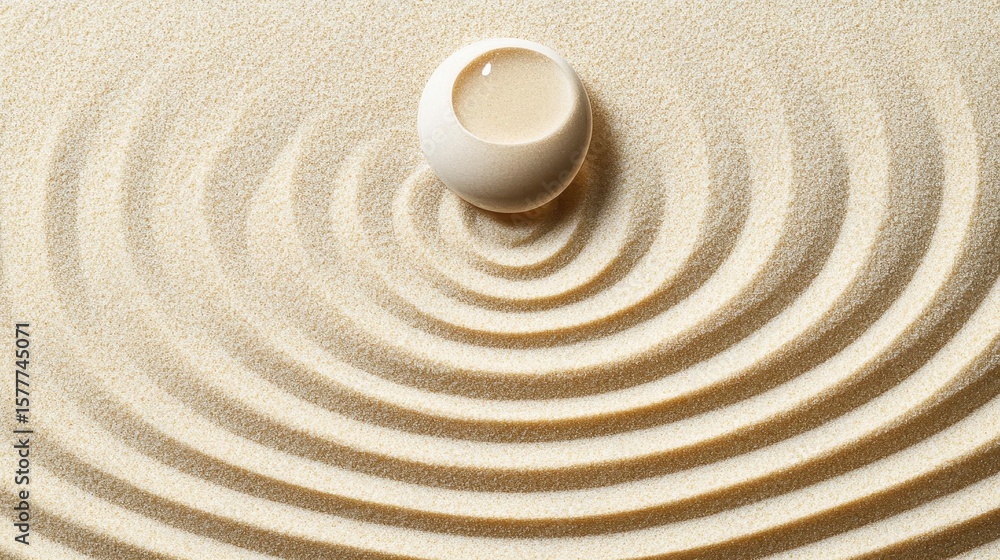 Poster tranquil sand pattern with a sphere creating gentle ripples