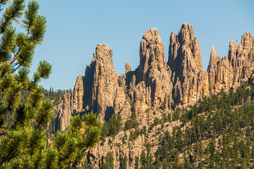 A gorgeous view of the Cathedral Spires off the Needles Highway, Custer State Park, Black Hills of South Dakota, USA.

