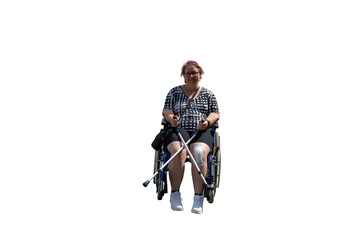 Positive attitude: Woman with walking sticks and wheelchair	