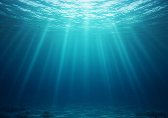 Sunlight pierces the oceans surface, illuminating the underwater world with ethereal rays