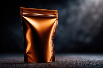 Copper-colored pouch on a dark surface.