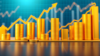 Gold stock on 3D background of business money economy exchange chart profit or wealth currency banking gold bullion analysis rate concept. Generative AI