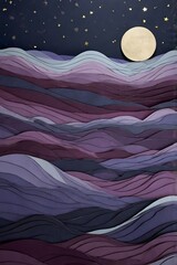 Full Moon Over Abstract Layered Hills in a Serene Multicolored Dreamscape With Cosmic Impressions
