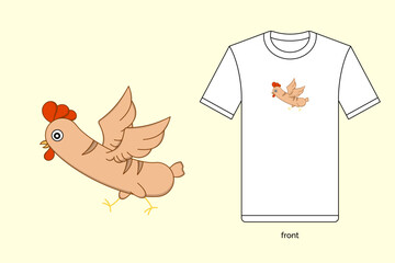 Cute cartoon chicken sausage illustration in vector design, with T-shirt mockup. EPS 10