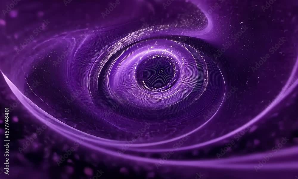 Poster a purple background with swirling lines and dots, representing the complex nature of artificial inte