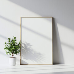Blank Frame Mockup White Wall Interior Home Design With Plant