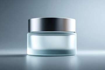 Frosted glass jar with metallic lid.