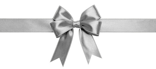 Silver ribbon with bow isolated on transparent background