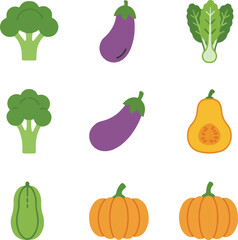 Collection of Various Vegetables in Flat Design.

