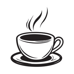 Coffee cup with steam vector silhouette, A steaming cup of coffee, A black and white coffee cup with steam rising from it