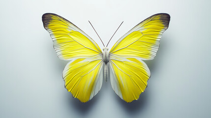 Single Butterfly with Vibrant Yellow Wings on Plain White or Light Gray Background – Minimalist, High-Contrast Nature Illustration