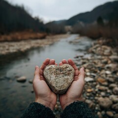 A calming close-up of gentle hands cradling a smooth stone.