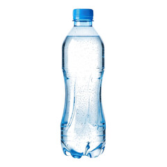 Clear plastic bottle filled with sparkling water isolated on transparent background