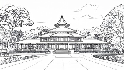 Fototapeta premium Line art building architecture 