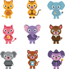 Fototapeta premium Set of Cute Kawaii Animal Characters.Collection of Funny Cartoon Animal Mascots.