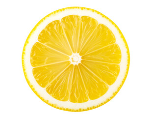 Flat-Lay Lemon Slice with Bright Yellow Skin and Detailed Pulp, Isolated PNG