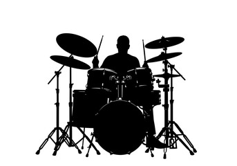 Drummer Silhouette Illustration | Musician Playing Drum Set Clipart | Percussionist Vector Art | Live Band Performance Graphic | Rhythm Studio Design

