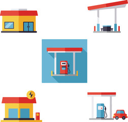 Gas Station and Petrol Station Building Set.

