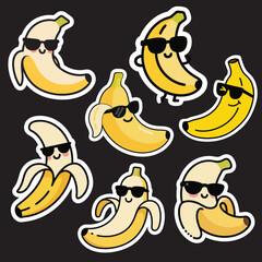 Cute Cool Banana Sticker Set – 2D Vector Illustration
