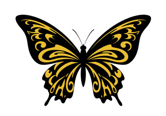Black and Yellow Butterfly Illustration | Tropical Insect Clipart | Colorful Winged Bug Drawing | Nature Wildlife Art | Exotic Garden Design

