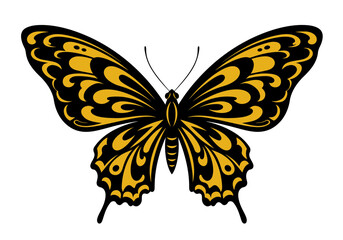 Black and Yellow Butterfly Illustration | Tropical Insect Clipart | Colorful Winged Bug Drawing | Nature Wildlife Art | Exotic Garden Design

