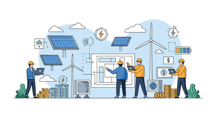 Fototapeta premium Renewable Energy Project Development and Construction Team Collaboration for Sustainable Future