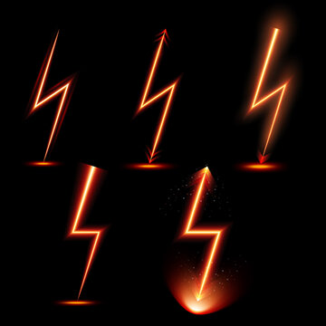 Fire neon glowing lightning bolts
