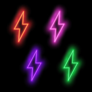 Multicolored neon lightning in fog