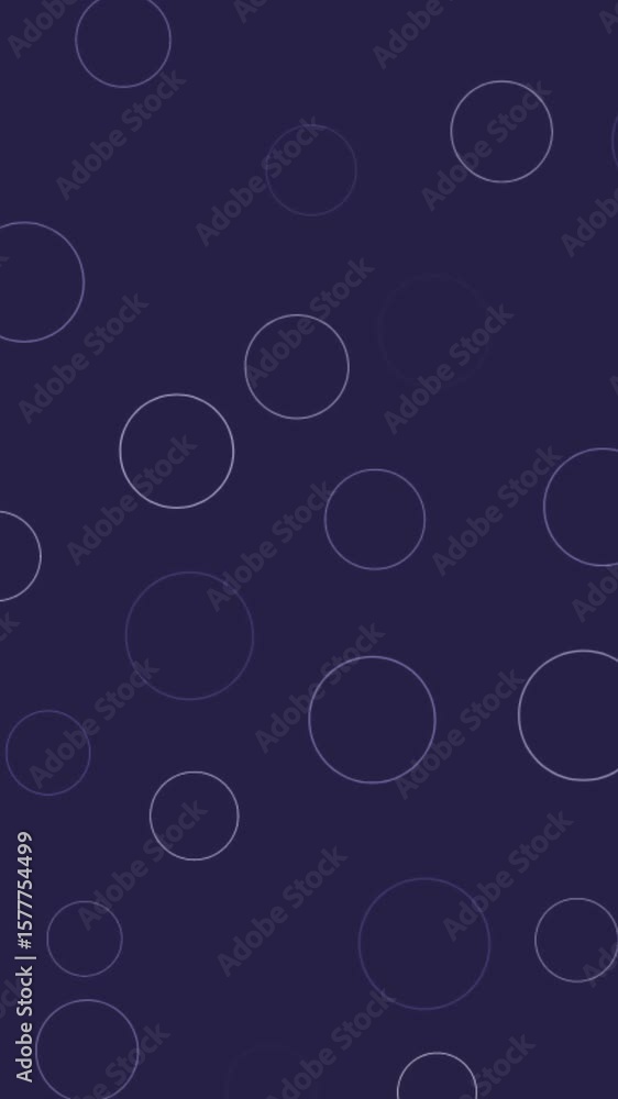 Poster digital animation of multiple grey circular shapes against purple background