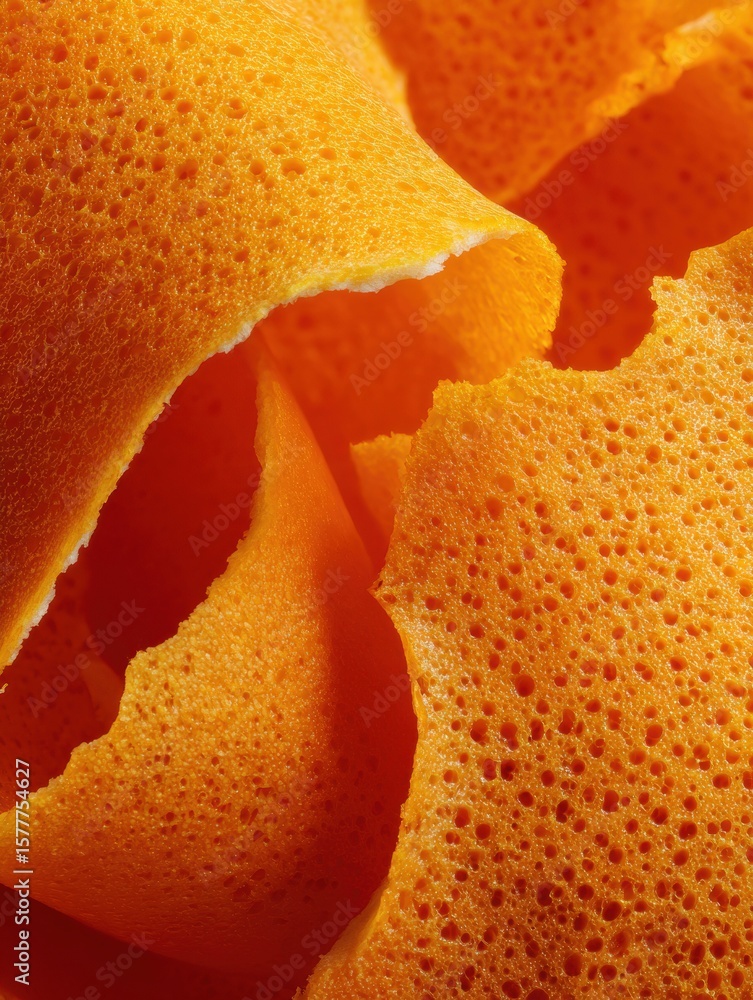 Poster close-up view of vibrant orange peel texture showcasing intricate details and clean left section in 