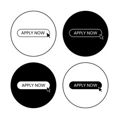 Apply Now Button Icons - Black and White Vector Set