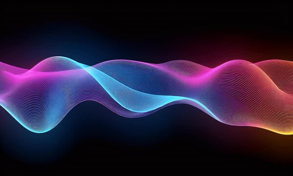 
Abstract background with colorful neon wavy lines, glowing stripes on a black backdrop