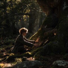 Obraz premium A peaceful moment in nature, embracing the beauty of trees.