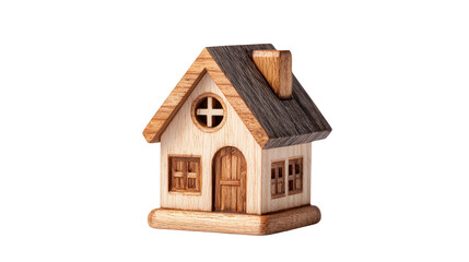 Miniature wooden house decor background isolated on a Transparent background, PNG file.