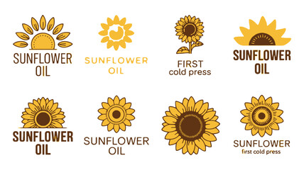 Fototapeta premium Sunflower Floral Design Set with Oil Text Various Isolated on White Background