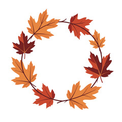Obraz premium Autumn leaves wreath in warm colors, simple design, seasonal decoration concept, copy space 