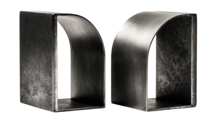 Modern metal bookend set background isolated on a Transparent background, PNG file.