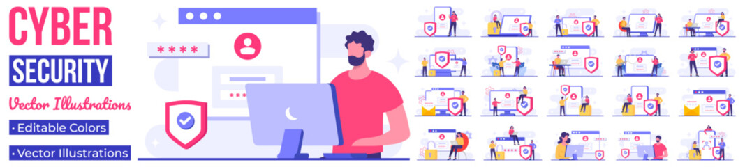 Personal data protection, Cyber security, Internet security or information privacy, Password protection flat vector illustration for landing page, mobile app, flyer, template, web banner, infographic