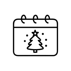 Calendar icon featuring Christmas tree design and snowflakes  